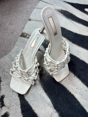 Billini White Knotted Strap Heeled Sandals